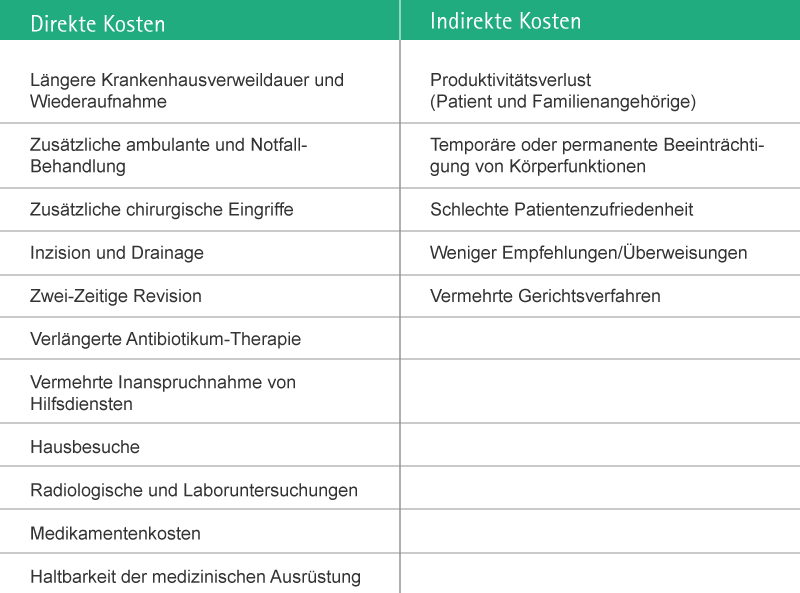 Table depicting direct and indirect costs associated with SSI.